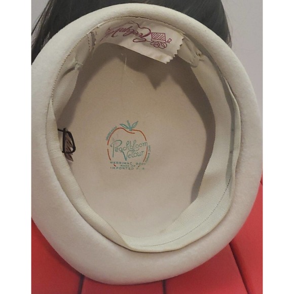 RARE 1950s Vtg Evelyn Varon Peachbloom Pillbox Style Hat Union Made Adjustable - Picture 6 of 9